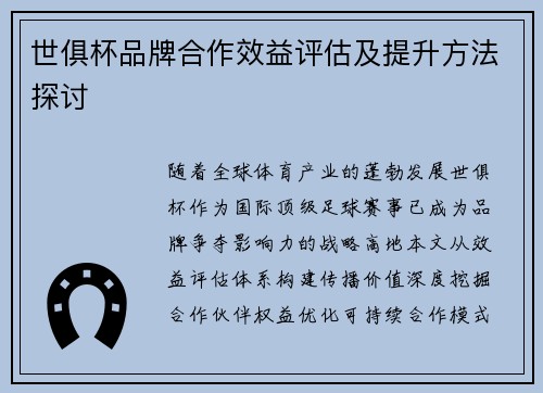 世俱杯品牌合作效益评估及提升方法探讨